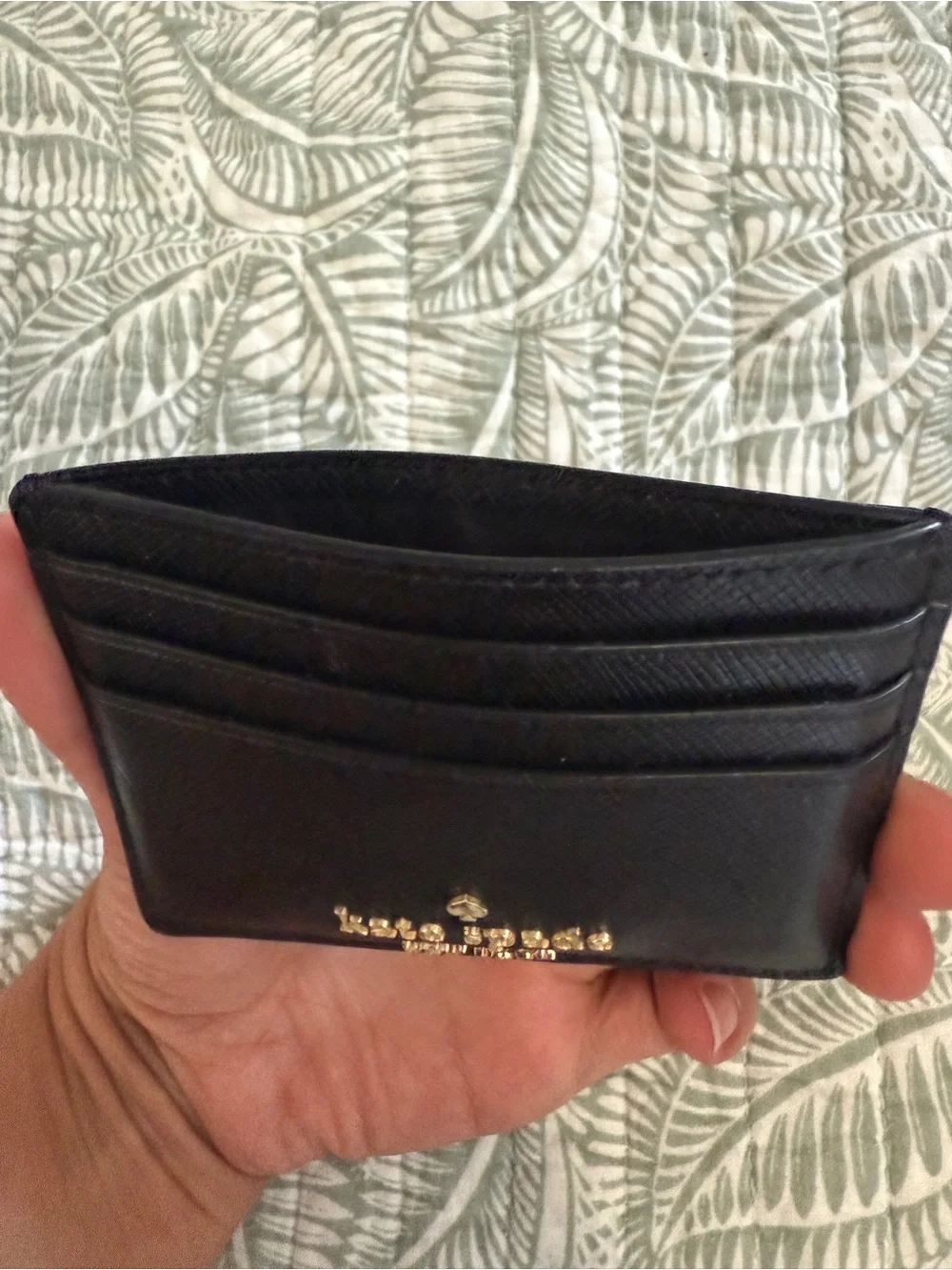 kate spade Black Leather Card Case with Gold Logo